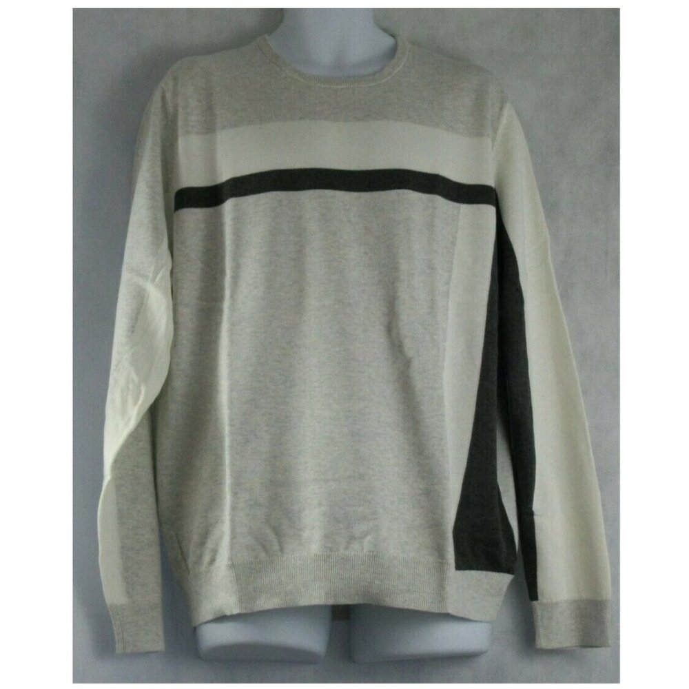 Alfani Men's Colorblock 100% Cotton Crewneck Pullover Sweater, Gray Multi